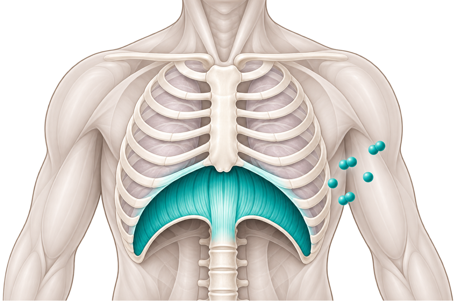 Illustration of the breathing muscles using oxygen