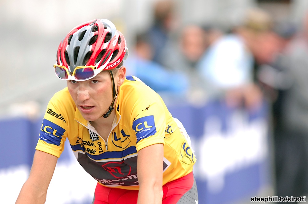 Jani Brajkovič racing in the leader's yellow jersey